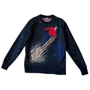 ZARA Men's Ski Sweater Medium Knit Navy Blue Polka Dot Streetwear 4087/401